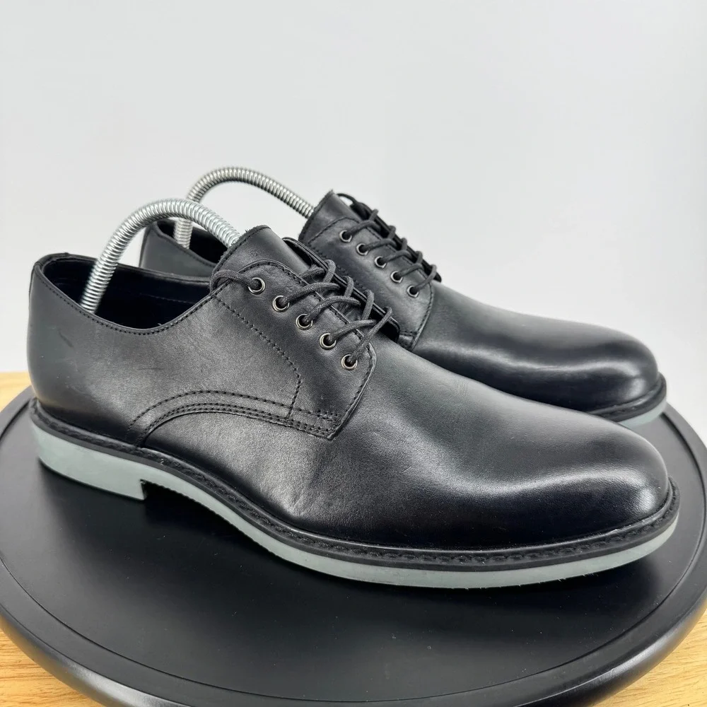 NWT Public Opinion Mens Black Leather Derby Shoes 95952758 Size 10.5M‎